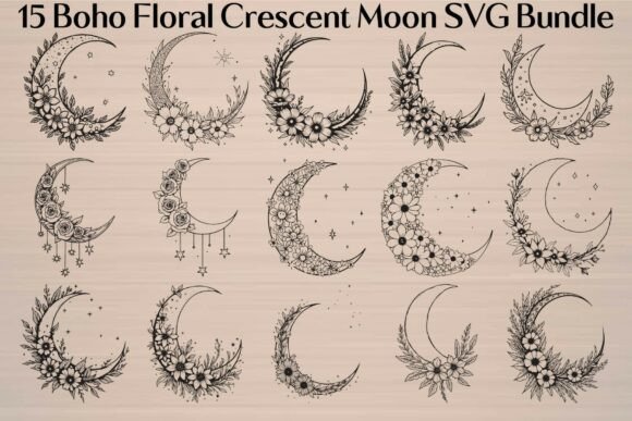 Download Floral Crescent Moon SVG Bundle - Premium Bundle
