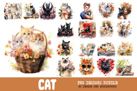 Download Cat Lover Retro Wild Flowers Bundle - Cat lover Collection